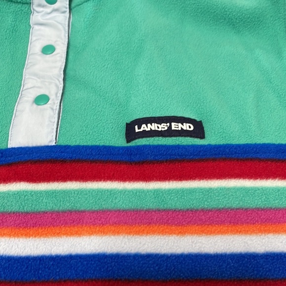 Lands' End Heritage Fleece T-Snap Stripes Pullover Jacket Size L/P 14-16 Pockets - Picture 7 of 13